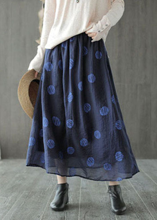 Boho Yellow elastic waist dot print Linen Skirts Spring