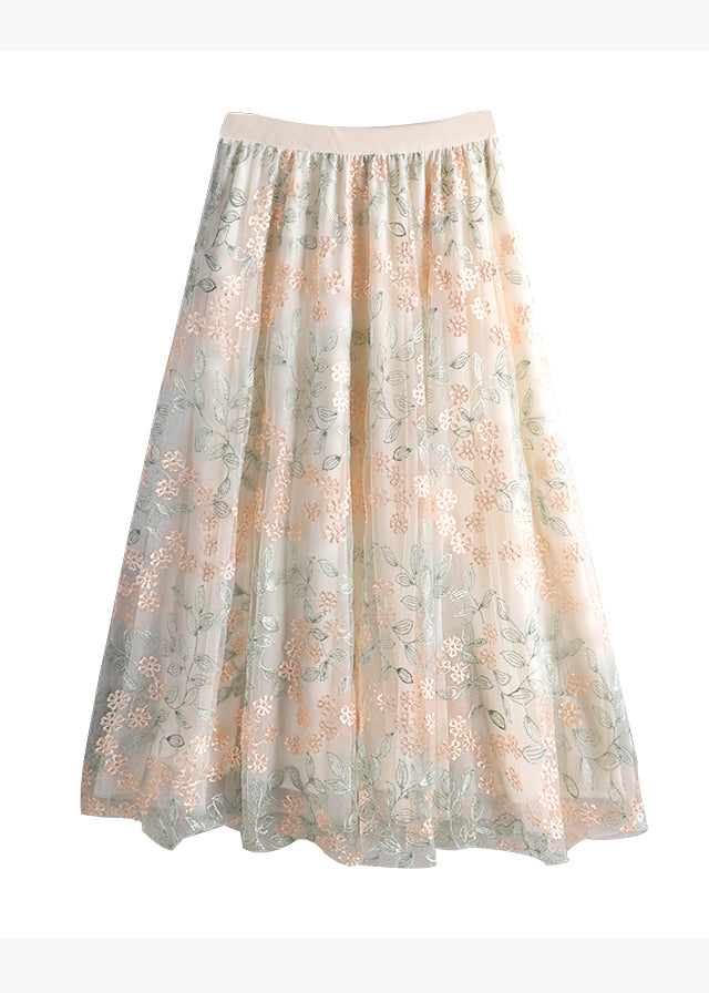 Boutique Apricot Embroidered Elastic Waist Tulle Skirts Spring