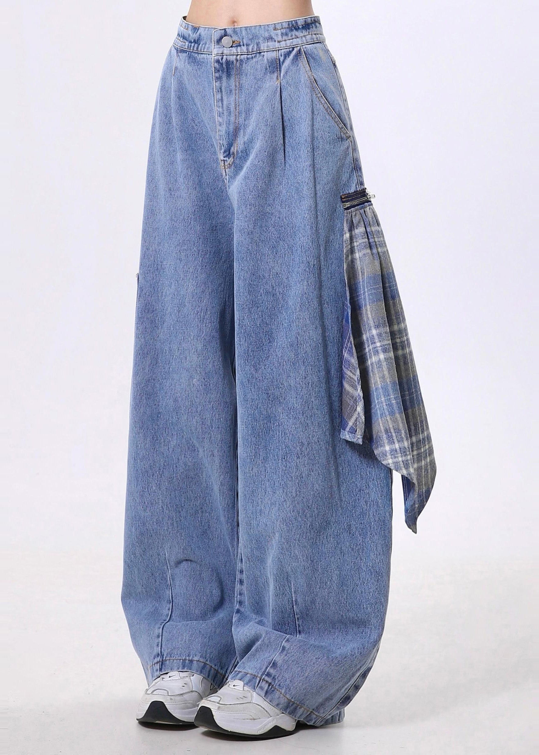 Boutique Blue Oversized Denim Wide Leg Pants Spring