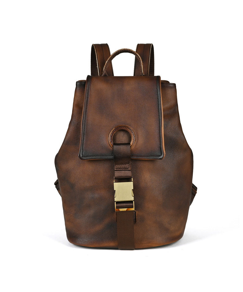 Boutique Brown Large Capacity Calf Leather Backpack Bag