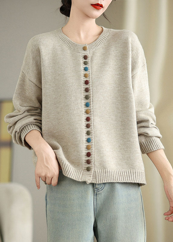 Boutique Dark Grey O Neck Button Knit Cardigans Spring