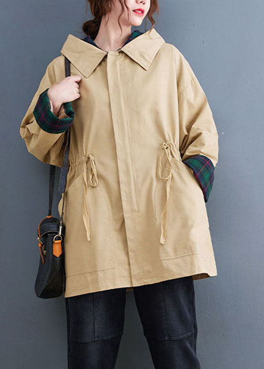 Boutique Khaki fashion Pockets drawstring Fall Hoodie Coat