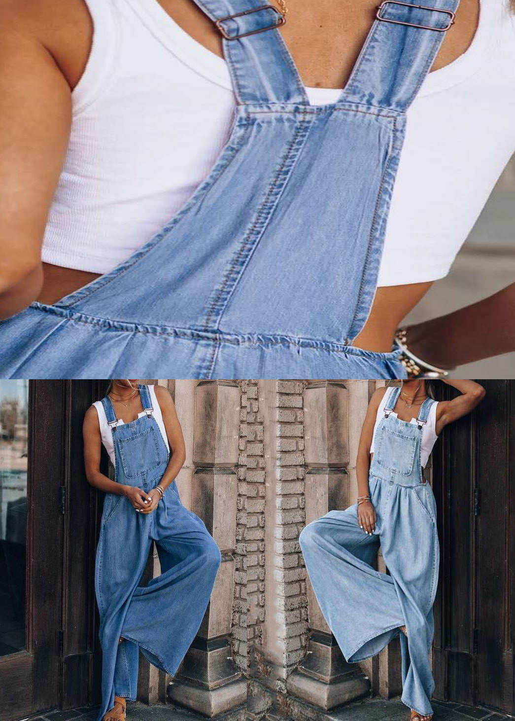 Boutique Light Blue Patchwork Denim Overalls Jumpsuit Summer