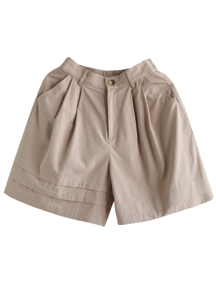 Boutique Light Pink Elastic Waist Wrinkled Pockets Cotton Shorts Summer