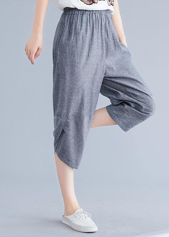 Boutique Navy Striped Patchwork Summer Cotton Linen Pants