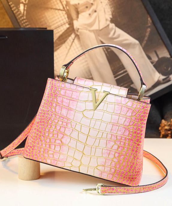 Boutique Pink Gradient Embossed Calf Leather Tote Handbag