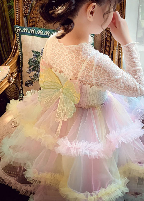 Boutique Rainbow Ruffled Butterfly Patchwork Tulle Kids Girls Dresses Sleeveless