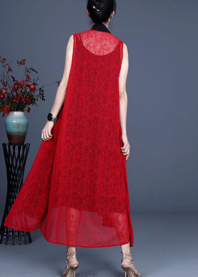 Boutique Red Asymmetrical Summer Maxi Waistcoat Sleeveless