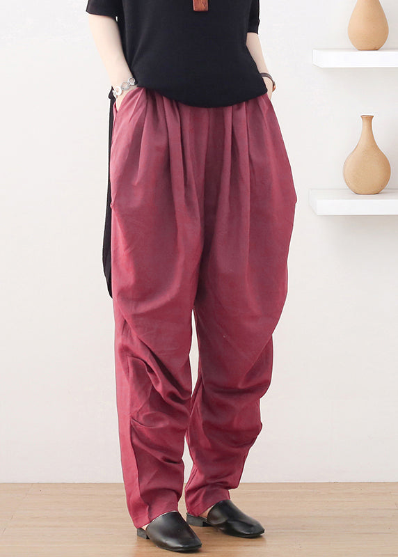 Boutique Red Pockets Linen Harem Pants Fall