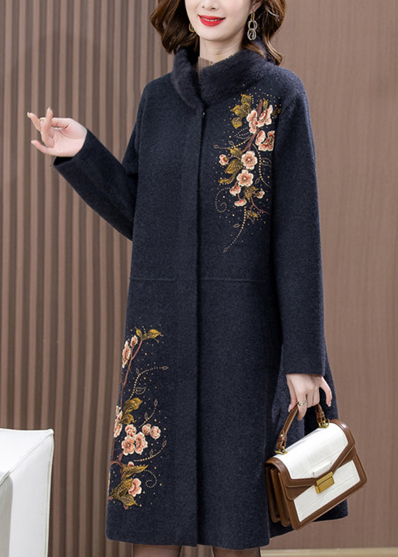 Boutique Red Print Pockets Woolen Long Coats Spring