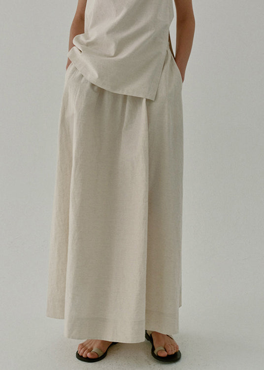 Boutique Side Open Pockets Elastic Waist Linen Skirt Summer