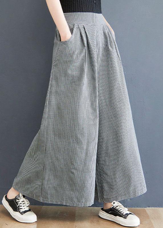 Boutique Small grid pockets Wide Leg Summer Cotton Linen Pants