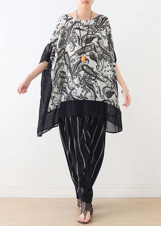 Boutique White Print Batwing Sleeve Chiffon Summer Shirt Tops