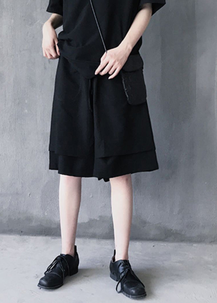 Brief Black Patchwork High Waist Cotton Layered Shorts Summer