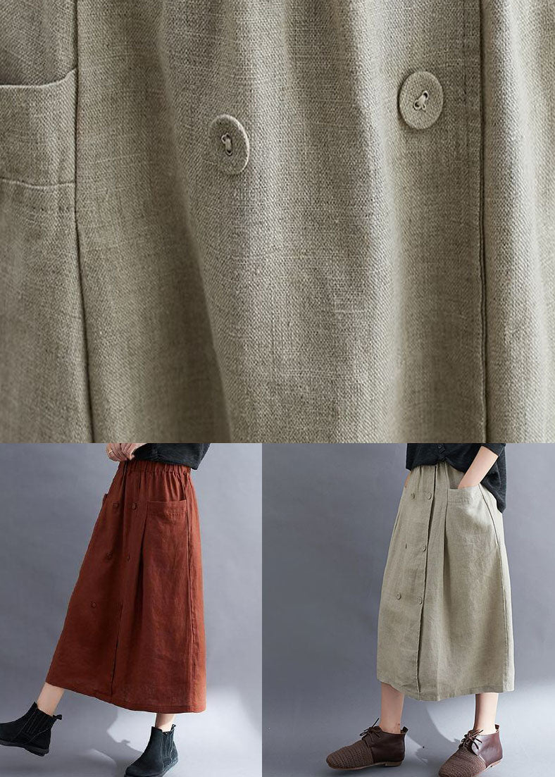 Caramel Pockets Patchwork Linen Skirts Wrinkled Summer