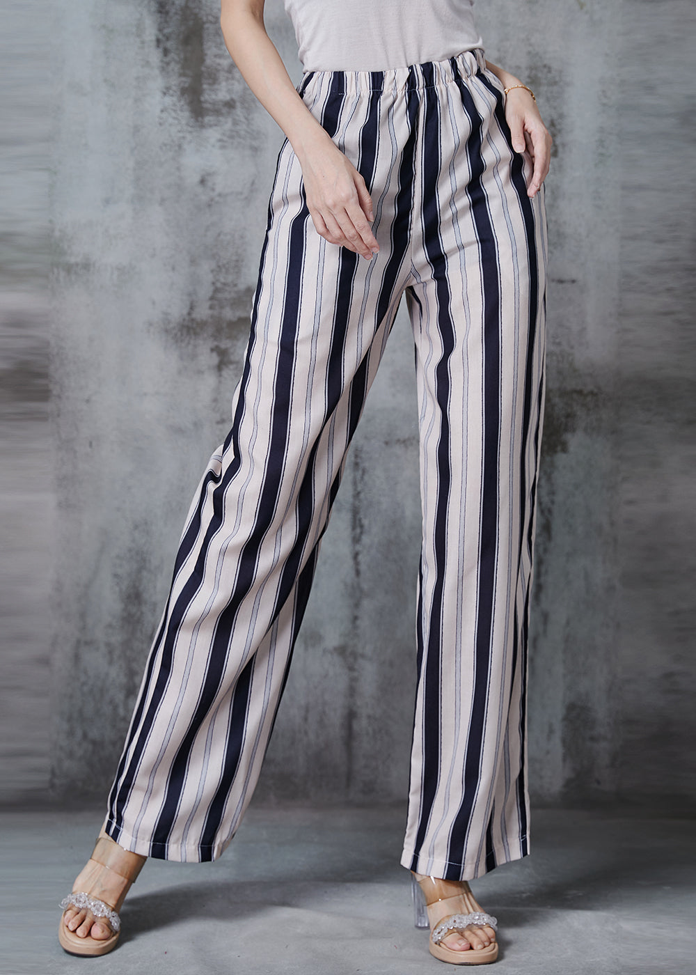 Casual Apricot Striped Cotton Straight Pants Spring