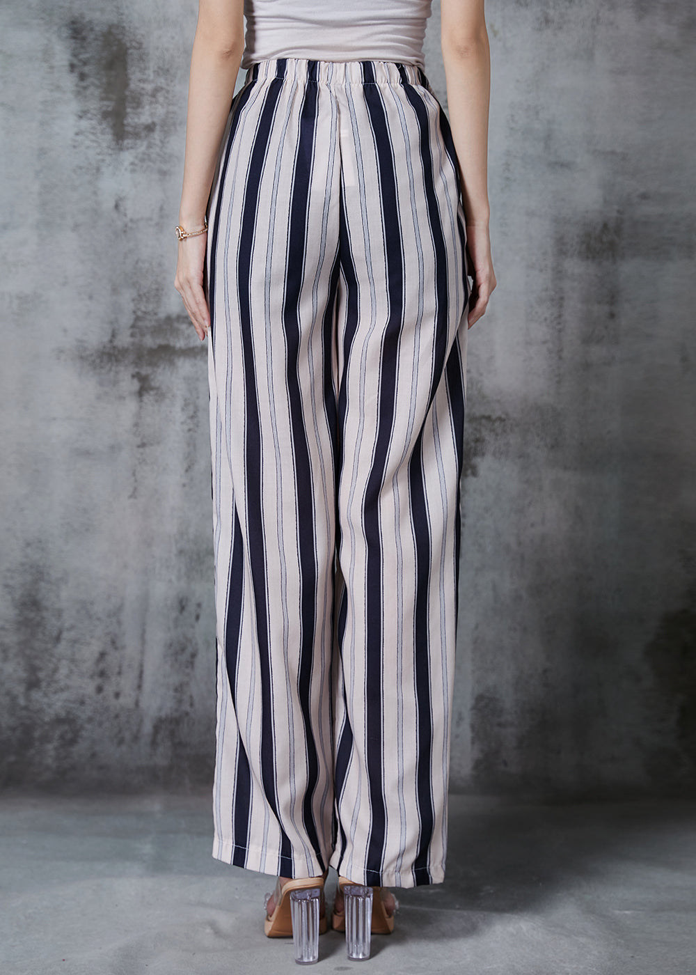 Casual Apricot Striped Cotton Straight Pants Spring