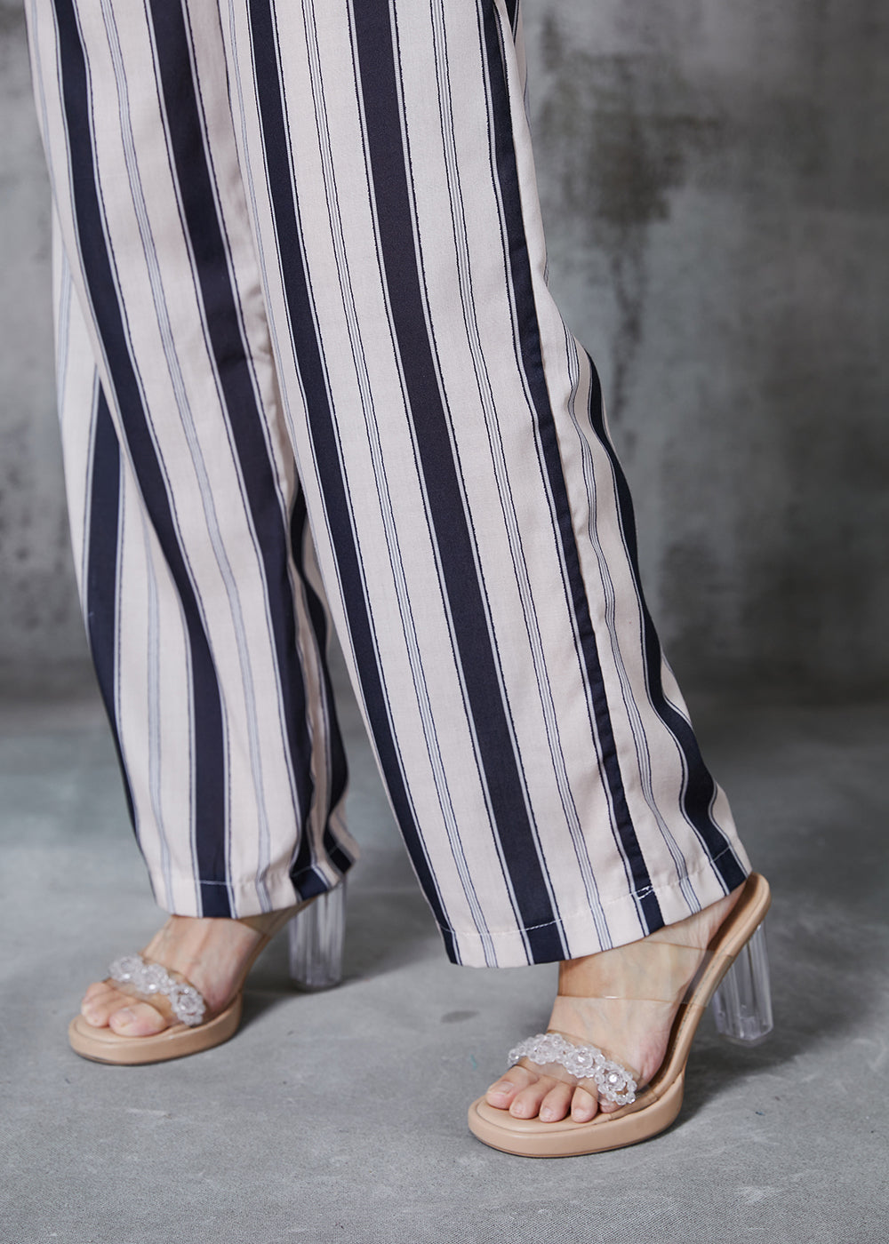 Casual Apricot Striped Cotton Straight Pants Spring