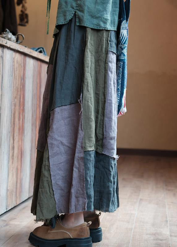 Casual Asymmetrical Patchwork Elastic Waist Linen A Line Skirt Summer