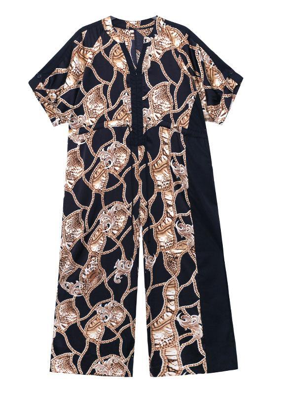 Casual Black Summer Patchwork Wide Leg Print Chiffon jumpsuit pants