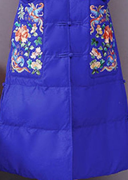 Casual Blue Embroideried hooded Fine Cotton Filled Parkas Winter