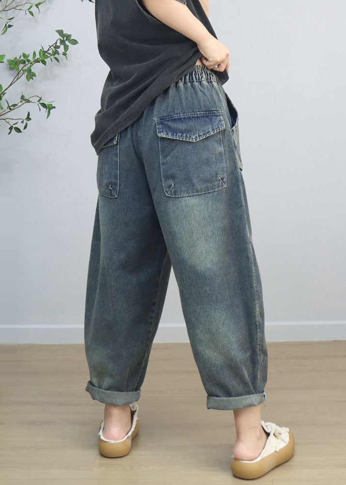 Casual Blue Oversized Big Pockets Denim Harem Pants Spring