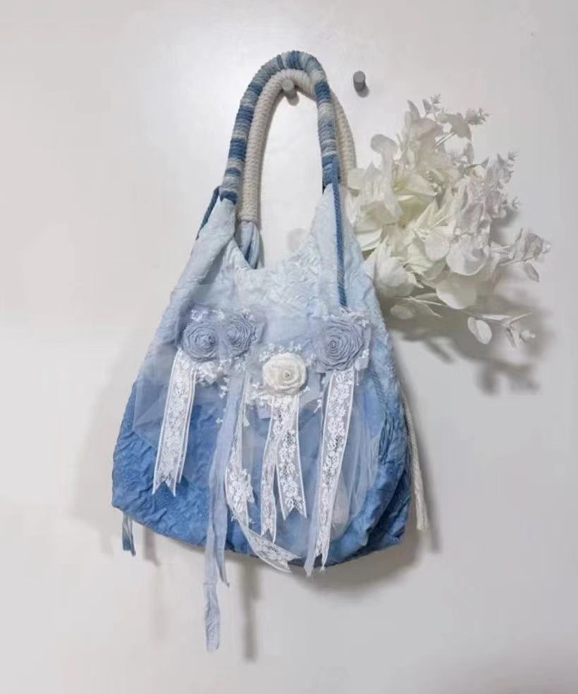 Casual Blue Tie Dye Floral Lace Satchel Handbag