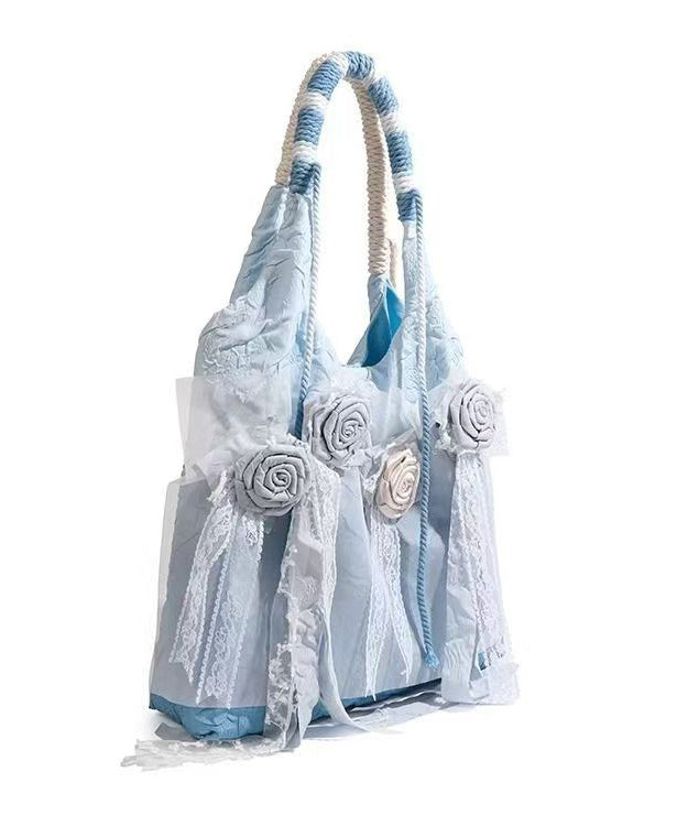 Casual Blue Tie Dye Floral Lace Satchel Handbag