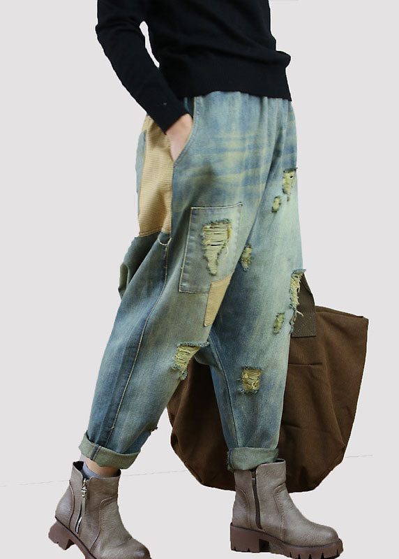 Casual Blue pockets Patchwork denim Spring