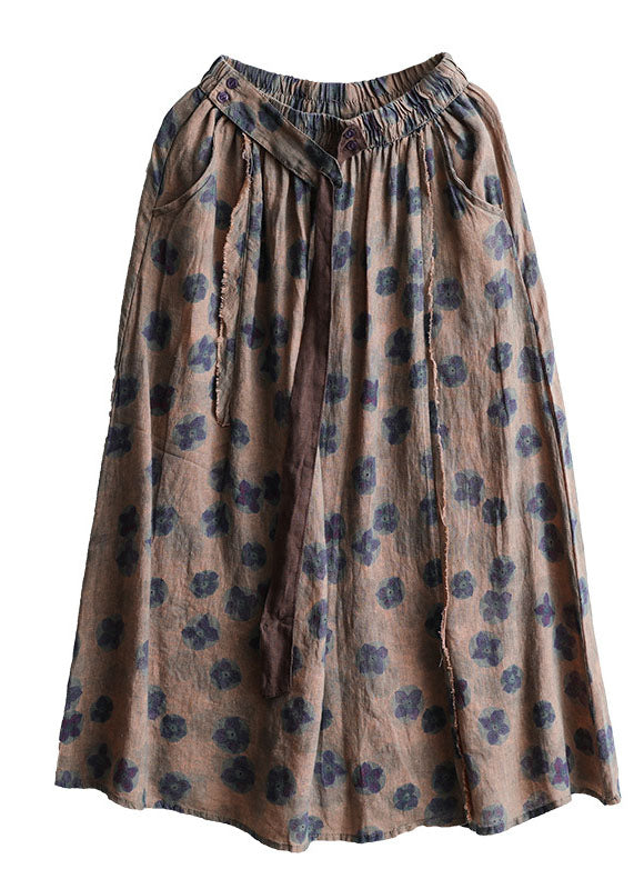 Casual Chocolate Print Patchwork Linen Skirts Spring