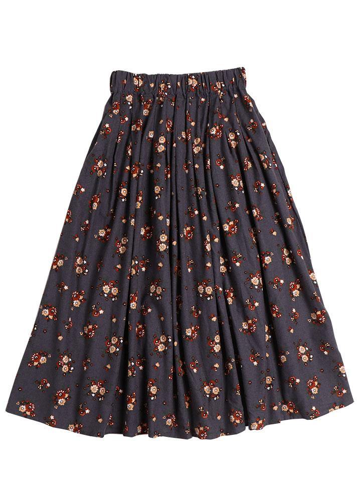 Casual Grey Pockets Print Fall A Line Skirt