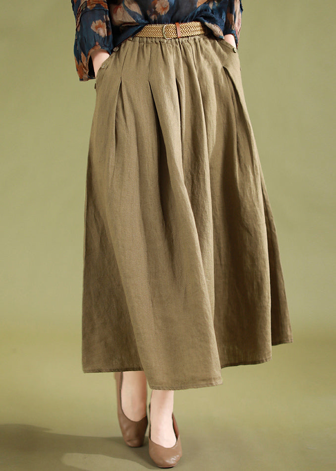 Casual Khaki Pockets High Waist Linen Skirts Summer