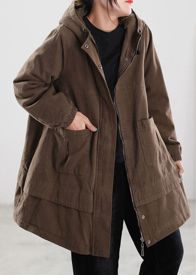 Casual Khaki drawstring Pockets Cotton Filled Parka Winter