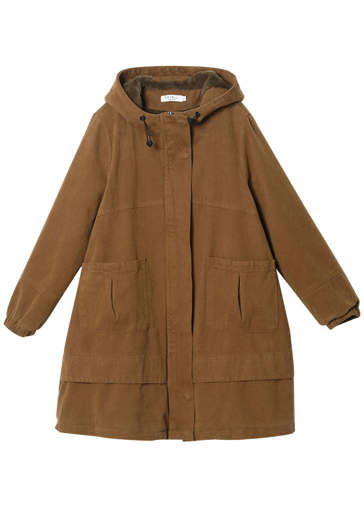 Casual Khaki drawstring Pockets Cotton Filled Parka Winter