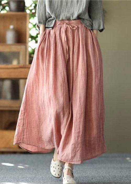 Casual Blue texture Pockets wrinkled Tie Waist Linen Skirt Summer