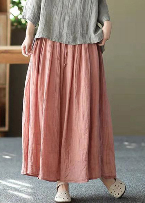 Casual Blue texture Pockets wrinkled Tie Waist Linen Skirt Summer