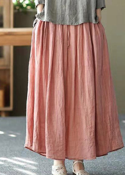 Casual Blue texture Pockets wrinkled Tie Waist Linen Skirt Summer