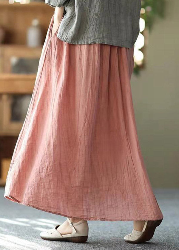 Casual Blue texture Pockets wrinkled Tie Waist Linen Skirt Summer