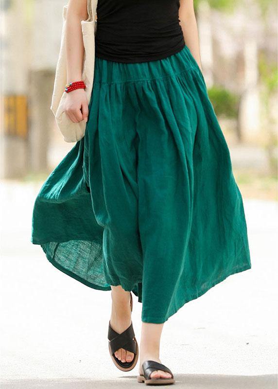 Casual Solid Elastic Waist Pleated Spliced Cotton Skirt For Women