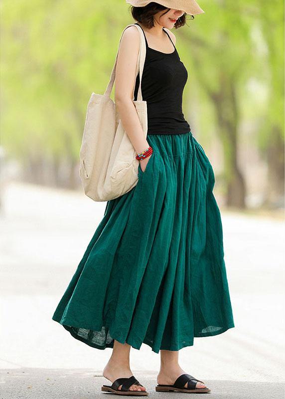 Casual Solid Elastic Waist Pleated Spliced Cotton Skirt For Women