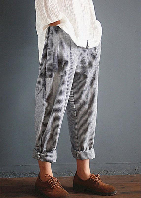 Casual Stripe Pocket Elastic Waist Women Harem Pants