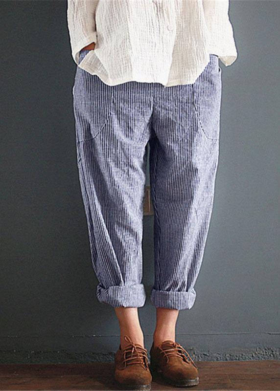 Casual Stripe Pocket Elastic Waist Women Harem Pants