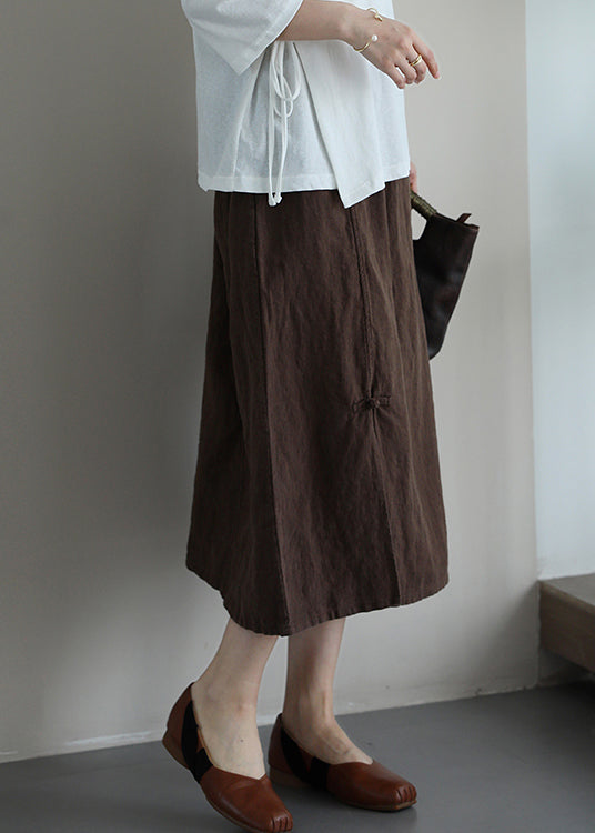 Casual Versatile Coffee Chinese Button Linen Skirt Summer