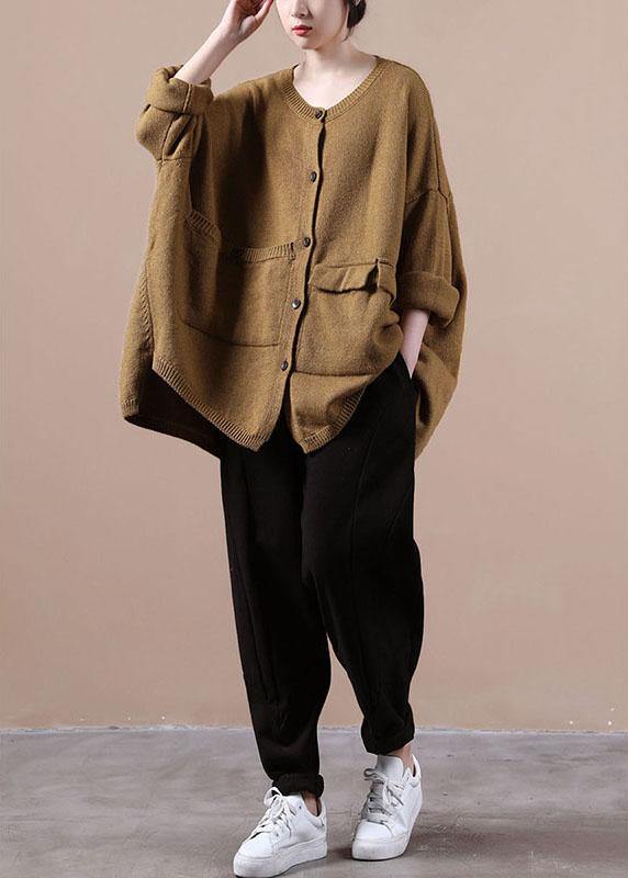 Casual Yellow Asymmetrical Design Pockets Knit Coat