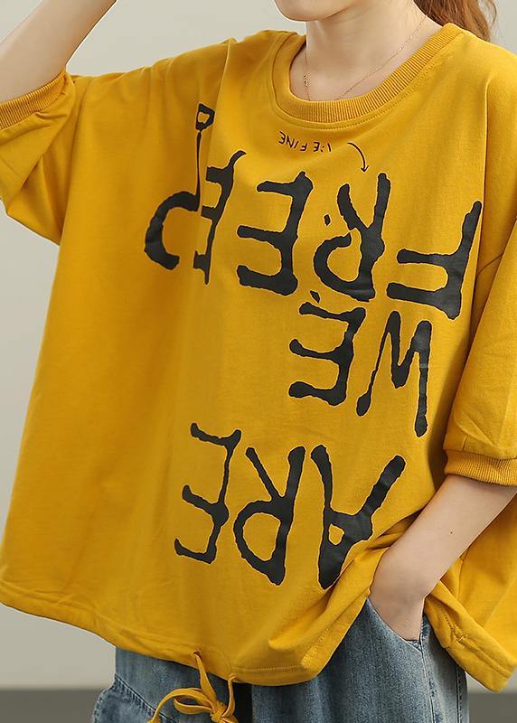 Casual Yellow Graphic Loose Cotton T Shirts Summer