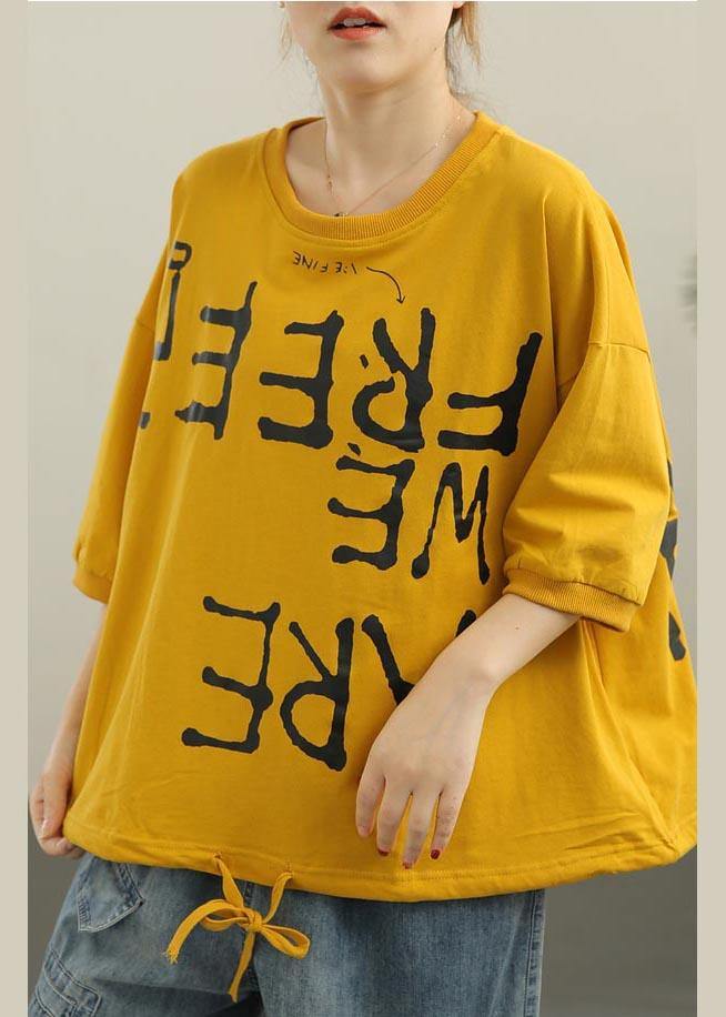 Casual Yellow Graphic Loose Cotton T Shirts Summer