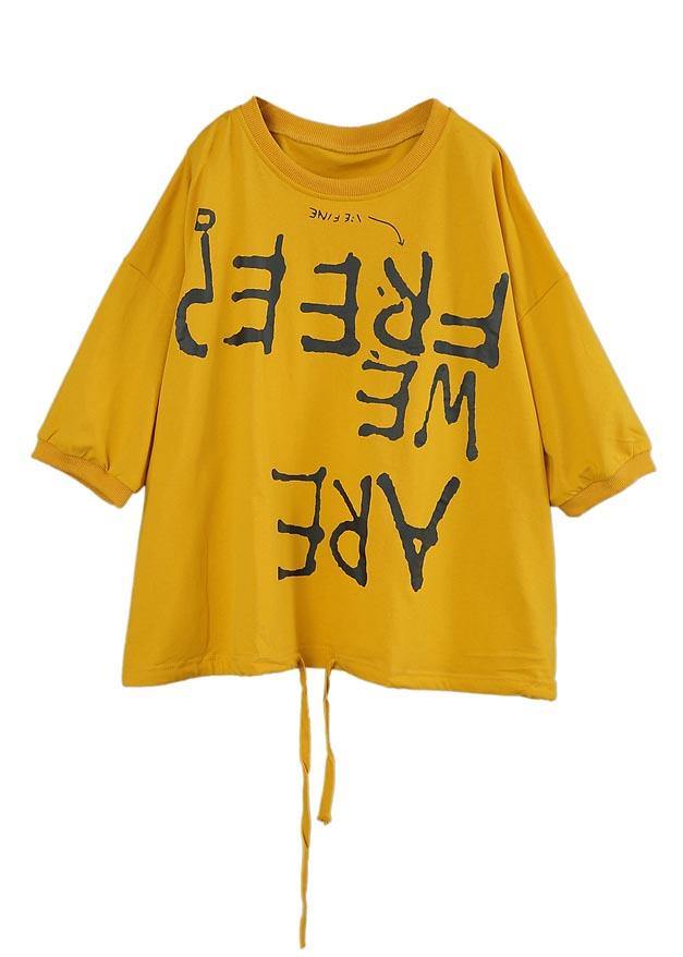 Casual Yellow Graphic Loose Cotton T Shirts Summer