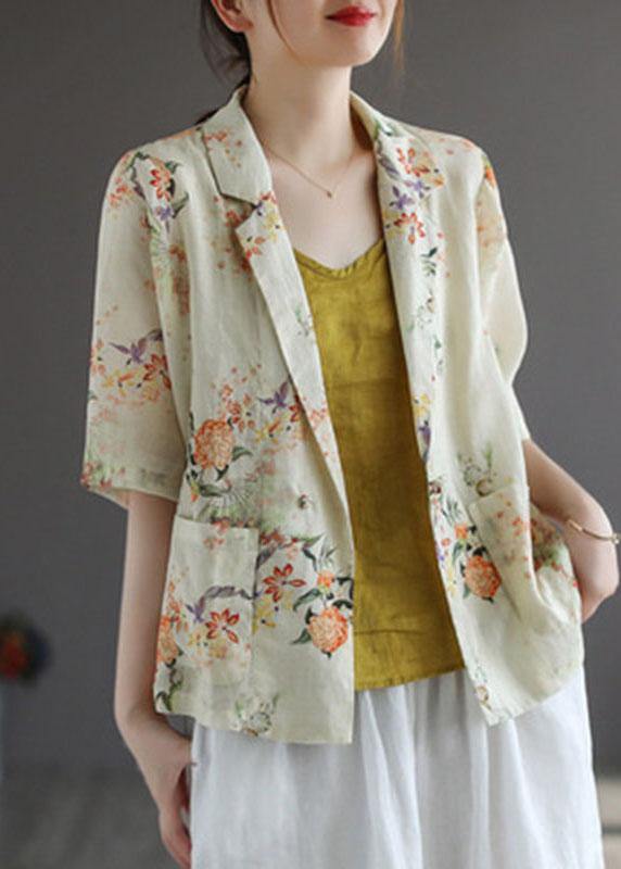 Casual Yellow PeterPan Collar Button Print Fall Shirt Tops Half Sleeve