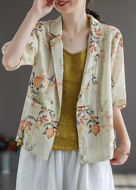 Casual Yellow PeterPan Collar Button Print Fall Shirt Tops Half Sleeve