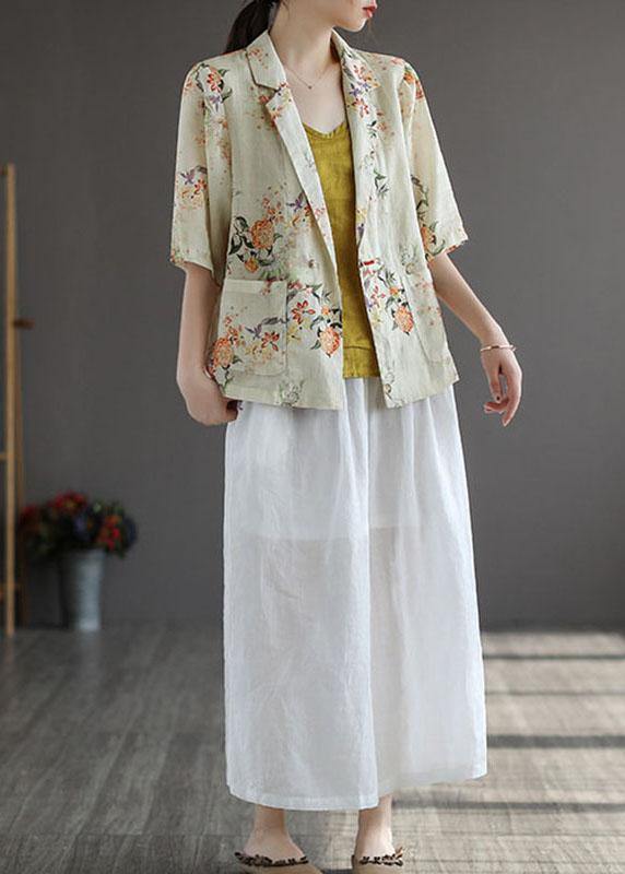 Casual Yellow PeterPan Collar Button Print Fall Shirt Tops Half Sleeve